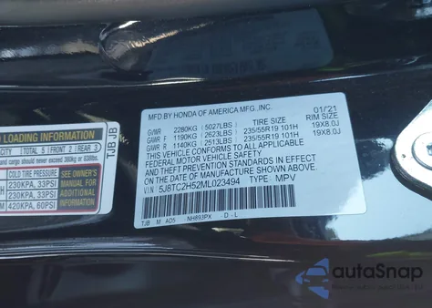 2021 Acura Rdx Technology Package z USA, uszkodzony, nr VIN 5J8TC2H52ML023494